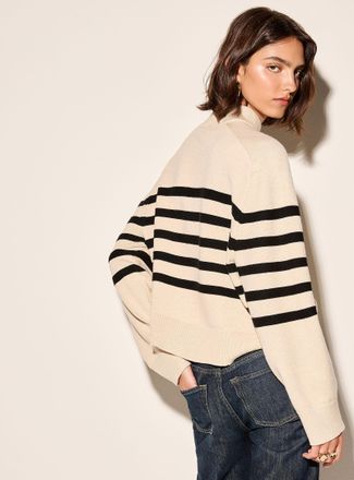 Icone Womens Textured stripes ultra-soft mock-neck sweater