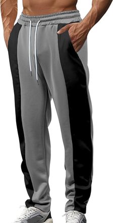 Generic Mens Active Pants Straight Fit Drawstring Fitness Trousers Workout Athletic Training Sweatpants Fashion Streetwear Bottoms Color Block Gymwear Dark Gr