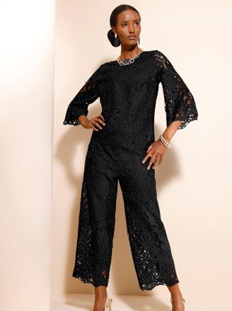 Cr&eacute;ation L Spitzenbluse CREATION L, Damen, Gr. 36, schwarz, 100% Polyester, unifarben, Rundhals, Blusen Spitzenbluse