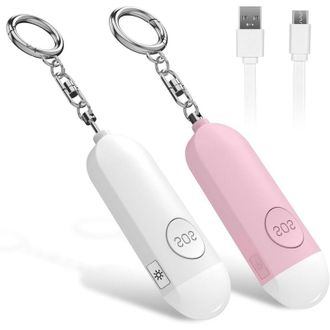 OEM Alarma De Bolsillo Recargable De 2 Piezas (rosa + Blanco), Defensa Personal B&aacute;sica, Incluye Sirena Antiataque De 130 Db Y Luz Led, Apta Para Mujeres, 