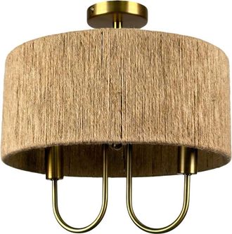 Relaxdays L&aacute;mpara De Techo Relaxdays, Cuerda De Papel, Metal, 2 Luces, 35 X 35 Cm, E14, Boho, Dormitorio Y Sala, Natural/bronce