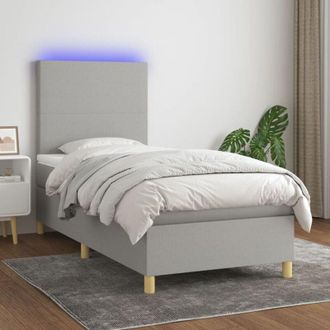 vidaXL Vidaxl - Letto a Molle Materasso e led Grigio Chiaro 90x190 cm Tessuto