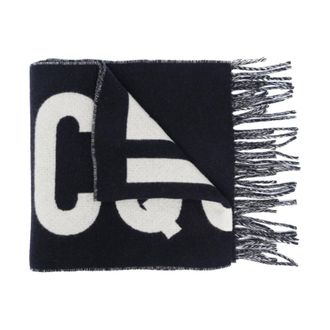 Jacquemus Sjaal met franjes en logo - Heren - Accessoires - Blauw - Maat: ONE Size Wol