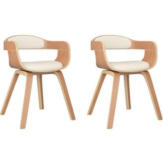 vidaXL Sillas De Comedor 2 Uds Madera Curvada Y Cuero Sint&eacute;tico Crema Vidaxl