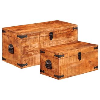 vidaXL Juego De Cofres De Almacenamiento 2 Uds Madera De Mango Rugosa Vidaxl