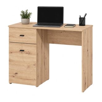 Dmora Escritorio Cocham, Un Caj&oacute;n, 2 Estantes, Una Puerta, 98x45x74h Cm Marr&oacute;n Roble Nudoso