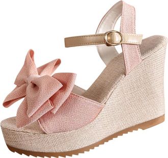 Generic Wedge Sandals for Women Mid Heels Platform Sandals Lightweight Bow Knot Buckle Ankle Strap Sandal Slingback Peep Toe Summer Shoes Footwear Womens Wedg