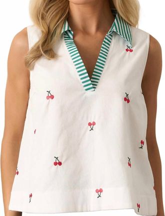 Merci Fruit Pattern Shirt Collar Sleeveless Top In Cherry