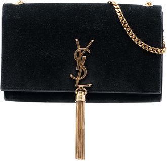 Saint Laurent Pre-owned Womens Medium Suede Monogram Kate Tassel Crossbody - Black Leather - One Size