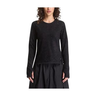 Yohji Yamamoto Truien & Vesten, Dames, Zwart, XS, Katoen, Wafelgebreide trui met ronde hals