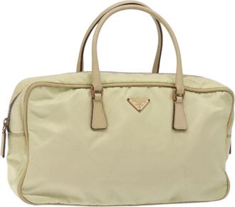 Prada Vintage Zip Handbag Tessuto Beige Nylon Handbag (Pre-Owned)