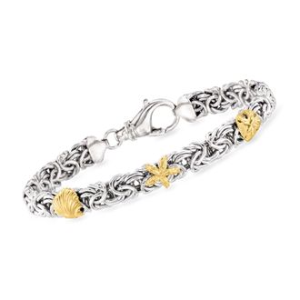 Ross-Simons Sterling Silver and 18kt Gold Over Sterling Byzantine Sea Life Station Bracelet