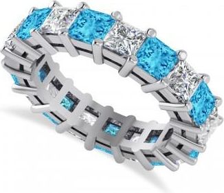 Allurez Princess Diamond & Blue Topaz Wedding Band 14k White Gold (5.61ct)
