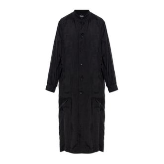 Comme Des Gar&ccedil;ons Single-Breasted Coats, unisex, Black, Size: L Coat with Printed Logo