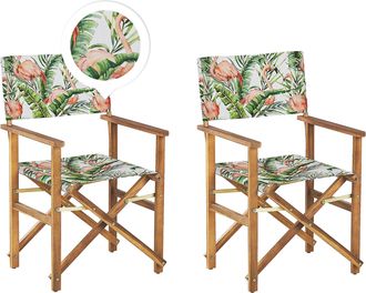 Beliani Conjunto De 2 Sillas De Jard&iacute;n De Madera De Acacia Clara Verde Blanco Rosa Flamenco Plegable Cine