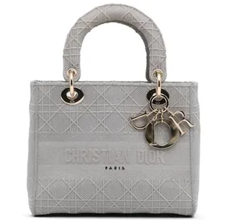 Dior Grey Embroidered Medium Lady D-Lite Size M