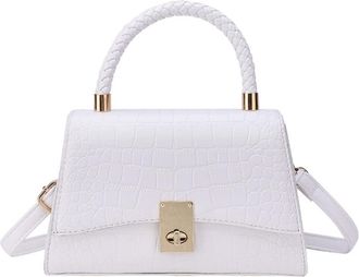 Generic Women Crocodile Pattern Crossbody Bag Fashion Satchel Top Handle Flap Purse Handbag Leather Tote Shoulder Bags (White)