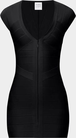 H&eacute;rve L&eacute;ger Champagne V-Neck Bandage Minidress
