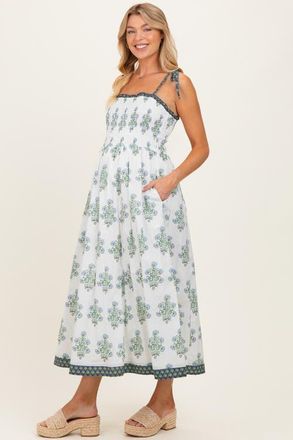 Pinkblush White Floral Smocked Shoulder Tie Maxi Dress at Nordstrom, Size Medium