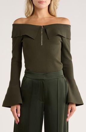 SIMKHAI Rebecka Off the Shoulder Long Sleeve Top in Moss at Nordstrom Rack, Size Small