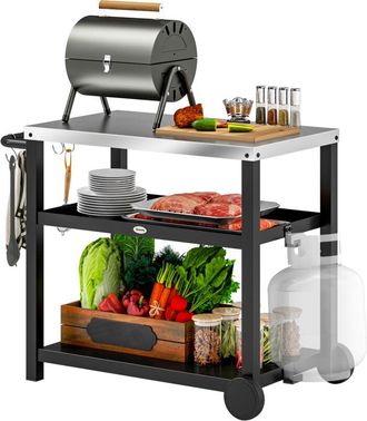 OUTSUNNY BBQ Table with 2-Tier Shelf, Barbecue Station, Charcoal Grey