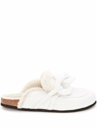 J.W.Anderson Chain shearling loafer mules - White
