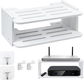 No Brand Organizador De Router Blanco De 2 Niveles - Estante De Almacenamiento Para M&oacute;dem Y Accesorios Con Ventilaci&oacute;n - 29,8 X 19,2 X 13 Cm