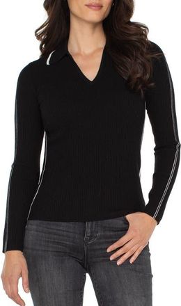 Liverpool L.A. Ottoman Rib V-Neck Sweater in Black W/Vintage White Stripe at Nordstrom, Size X-Large