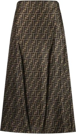 Fendi Midi Skirts, female, Brown, XS, Iconic Logo Silk Midi Skirt