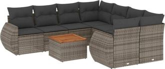 vidaXL Set De Muebles De Jard&iacute;n 9 Pzas Y Cojines Rat&aacute;n Sint&eacute;tico Gris Vidaxl