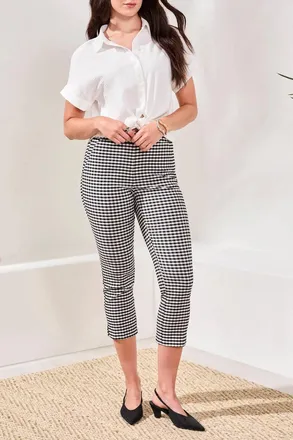 Tribal Side Slit Capri Pants In Gingham Bengaline