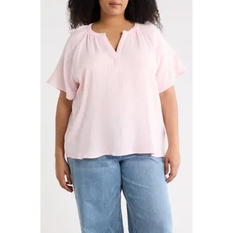 Beach Lunch Lounge Artina Short Sleeve Blouse in Pale Pink at Nordstrom, Size 2 X