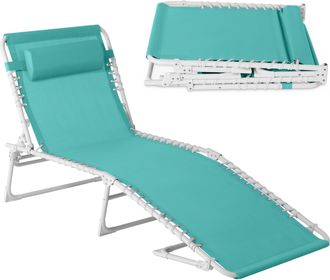 Best Choice Products Patio Chaise Lounge Chair, Outdoor Portable Adjustable Pool Recliner w/ Pillow - Light Blue/White
