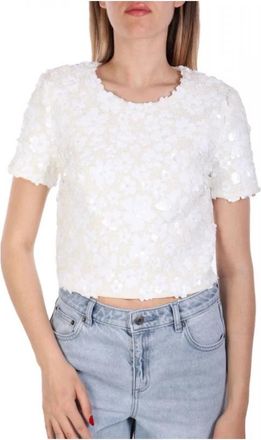 Michael Kors Floral Embellished Scuba Top - Dames - Blouses - Wit - M - Polyester - Overhemden