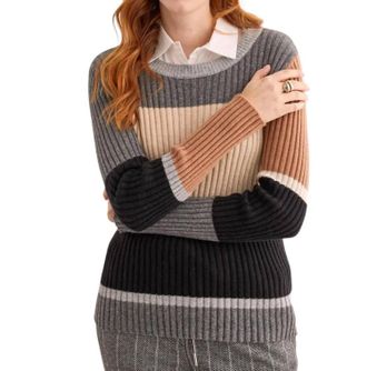 Tribal Crew Neck Colorblock Sweater In Charcoal