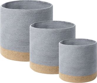 Beliani Conjunto De 3 Cestas De Algod&oacute;n Beige Gris Yute Ropa Accesorio Boho Basima