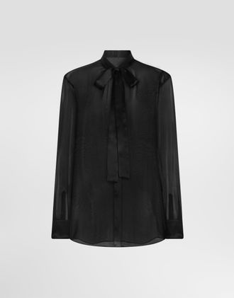 Dolce & Gabbana Silk Chiffon Shirt With Pussy-bow - Woman Black Silk 36