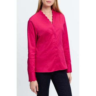 Foxcroft Bridget Scalloped Matte Sateen Button-Up Shirt in Ruby Pink at Nordstrom Rack, Size 18 (Similar To 14W)