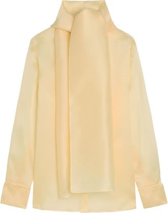 Another Tomorrow Bow Silk-organza Blouse - Beige - 38 (UK6 / XS)