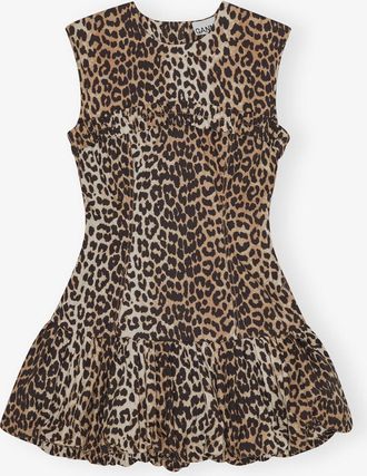 Ganni Mixed Leopard Print Cotton Mini Dress - Size 10/12 Organic