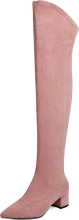 EDEFS Soft Suede Over Knee Boots for Women with 2 Heel and Pointed Toe Suitable for Daily Walking Commuting and Weekend Looks Pink UK5