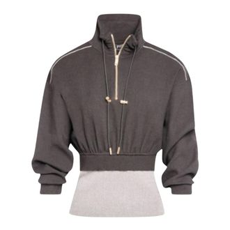 Fracomina Felpa Corta con Zip Frontale - - Knitwear - Donna - Marrone - M