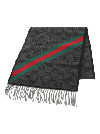 Gucci 2020s GG-pattern fringed scarf - Grey