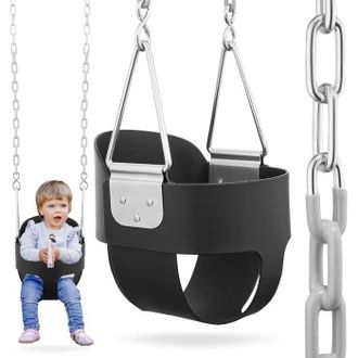 OEM Columpio Infantil De Exterior - Asiento Tipo Cubeta De Eva Negro - Cadenas De Acero - 6 Meses-6 A&ntilde;os