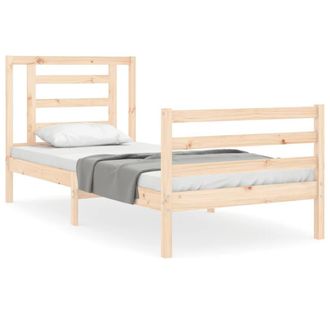 Berkfield Home Bed Frame with Headboard 90x200 cm Solid Wood in Light Tan