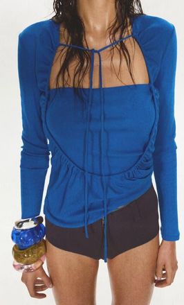 Mango Overlay Long Sleeve Top in Blue at Nordstrom, Size Medium