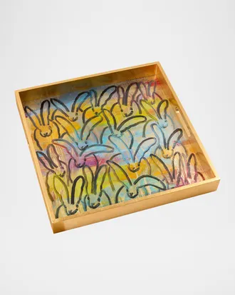Hunt Slonem Glam Bunny Gold Leaf Serving Tray