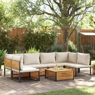 vidaXL Set De Sof&aacute;s De Jard&iacute;n Con Cojines 7 Pzas Madera Maciza Acacia Vidaxl