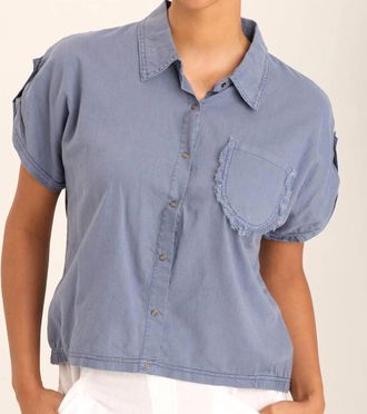 Xcvi Abner Dolman Sleeves Linen Top In Saturated Stone Blue