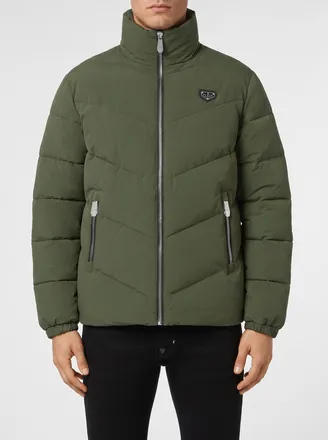 Philipp Plein Piumino corto in nylon trapuntato con chiusura a zip e logo applicato